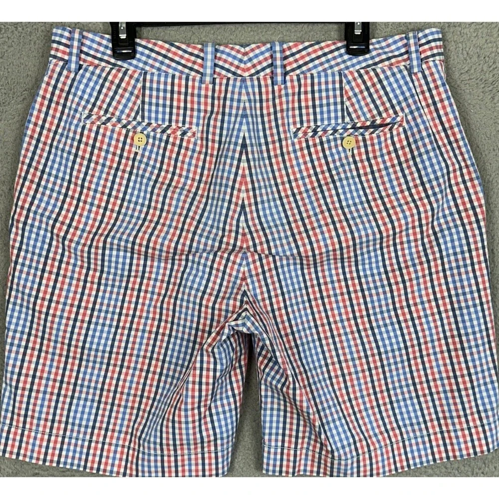 Vineyard Vines Breaker Shorts Mens 36 Pink Blue Gingham Check Khaki Chino Casual
